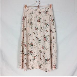 Vintage button front midi skirt floral print pink